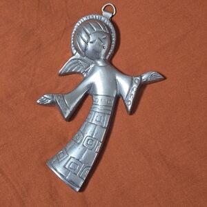 Vtg Pewter Chior Angel Folk Art Wall Hanging Spiritual Mexico 6"
